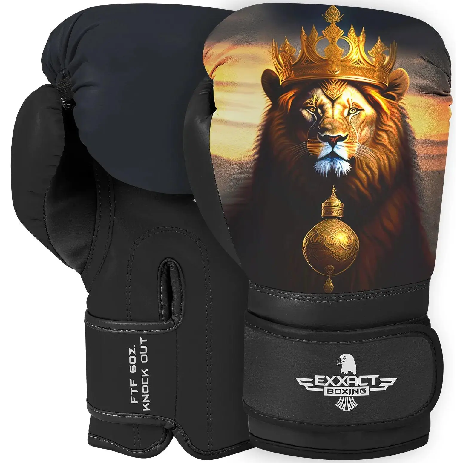 Exxact Sports Knockout Kids' 4oz Engineered Leather Boxing Gloves - Lion Design, Padded Protection & Shield, Adjustable Wrist Support for 3-10 Year Olds' Boxing, MMA/Kickbox Practice, Padded Shield, Maya Hide, Cushioned, Durable, Fledgling Fighters