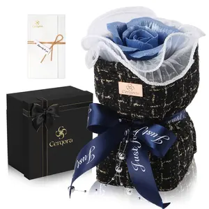 Cerqora Eternal Rose Ceramic Bouquet - Handmade Flower Diffuser for Birthday/Wedding/Anniversary, Luxury Blue Box, Decorative Room Plant, Women's Gift Set