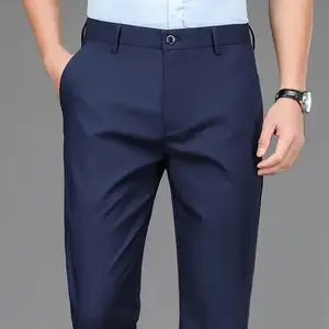 Male Smart Casual Pants Stretchy Sports Men's Fast Dry Trousers Spring Autumn Full Length Straight Office Black Navy Work Pants