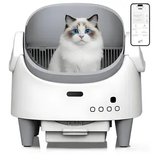 Gaomon Automatic Litter Box, Open-Top Self-Cleaning Electric Model with 15-Layer Safety Protection System, Smart App Control, Adjustable Entry Height and Odor Control, White