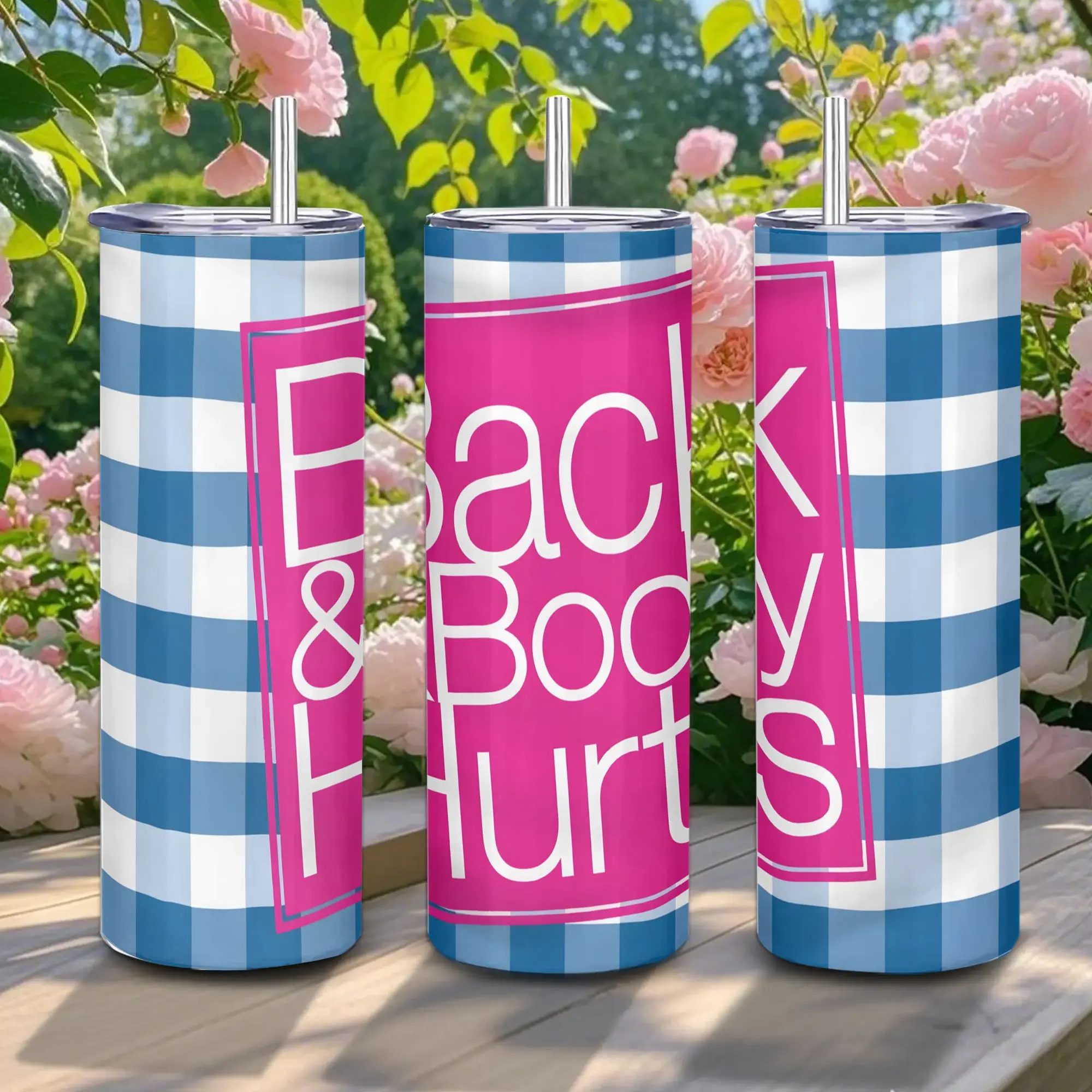 Premium Stainless Steel Vacuum Insulated Tumbler - 20oz Double-Walled Portable Flask with Lid & Straw, Funny Back & Body Hurts Pattern, Lightweight Drinkware for Home & Office, Boyfriend Gift