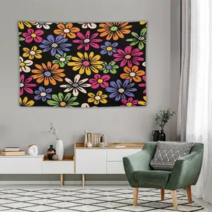 1pc Retro Boho Floral Tapestry - Vibrant 70s Style Wall Hanging with Colorful Flowers, Funky Groovy Home Decor for Living Room, Bedroom, Dorm, Apartment, Farmhouse - Polyester, No Power Needed, Easy to Hang, Bedroom Wall Decor