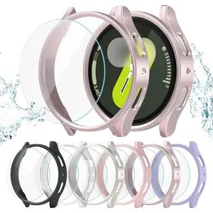 [6 + 6pack for Samsung Galaxy Watch 7 44mm screen protector case, hard pc bumper + HD anti-fog tempered glass protective film, waterproof face cover set for Galaxy Watch 7 44mm accessories