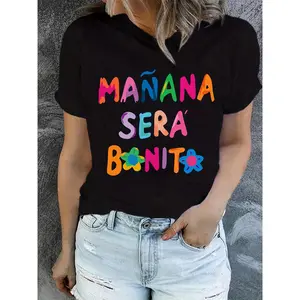 Mañana Será Bonito Shirt Women Colorful Spanish Quote Graphic T Shirt Cute Positive Message Tee Short Sleeve Crew Neck Casual Top Trendy Latin Vibes Aesthetic Daily Wear Gift for Her