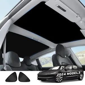 Black Sunshade Roof Sunroof Cover Waterproof Sunshade - Fits Tesla Model 3/ Highland 2018-2026 - UV Block & Heat Reduction Window Accessories - with Black Buckle - No Sag Ice-Crystal Cooling Coatings