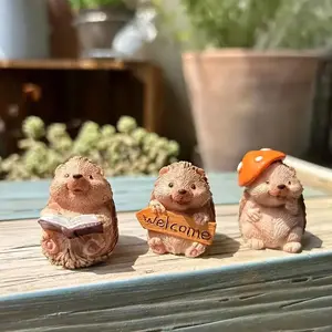 Mini Hedgehog Figurine Set of 3, Resin Craft for Car Dashboard & Fairy Garden Decoration, Perfect Gift for Home & Outdoor Use
