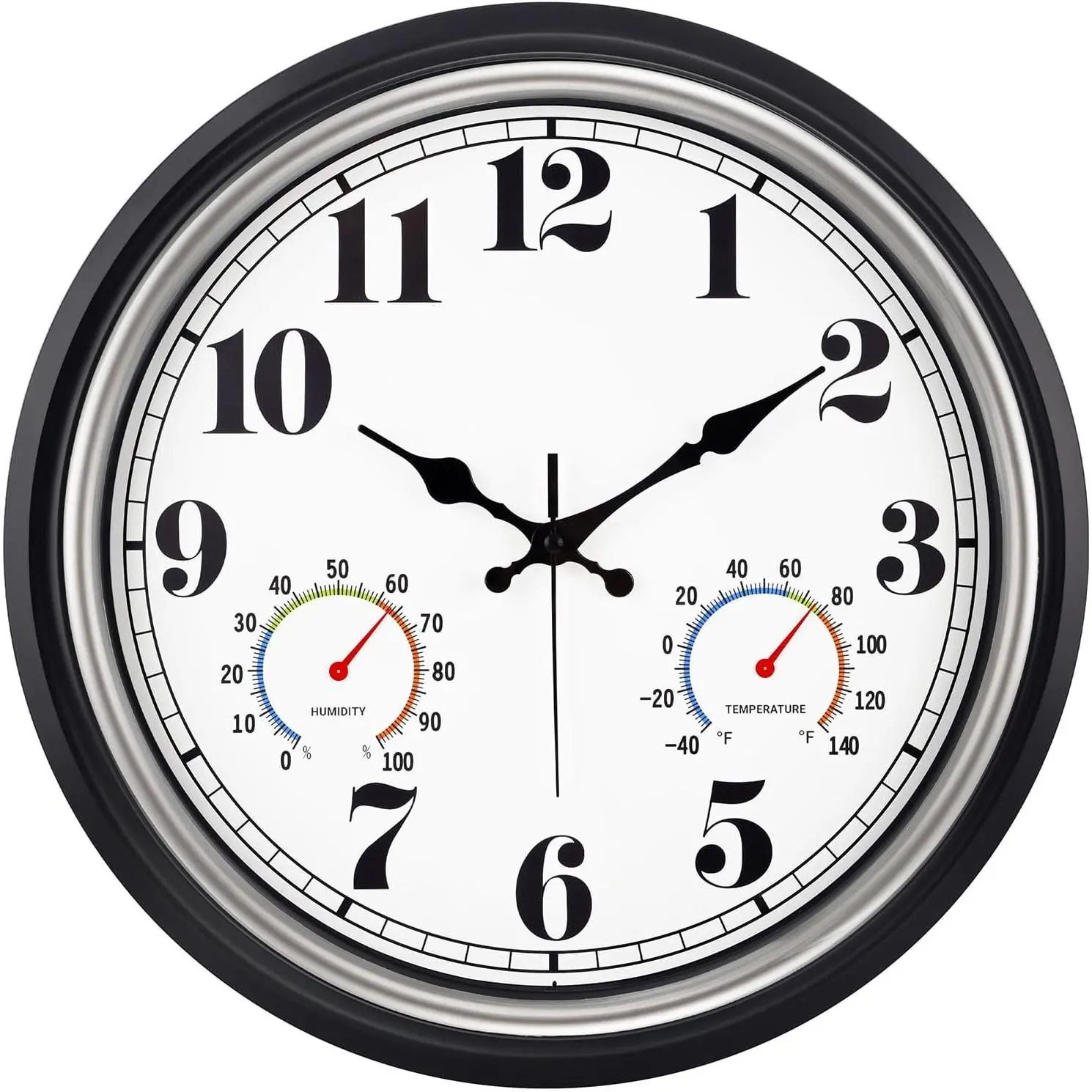 16 Inch   Large Indoor/Outdoor  Wall Clock with  & Hygrometer, Silent Non-Ticking Quartz Timepiece for Home, Porch, Garden