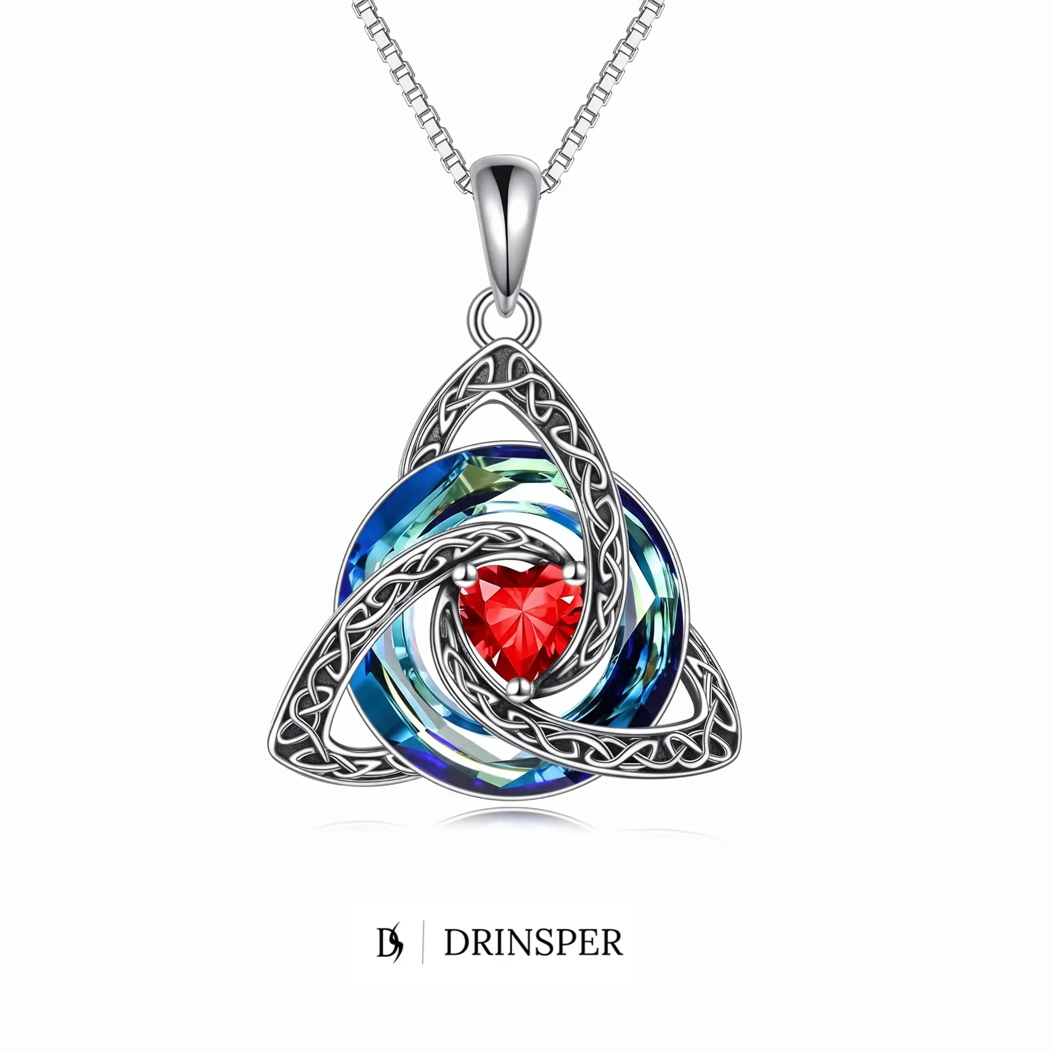 DRINSPER Birthstone Celtic Knot Necklace for Women, Trinity Knot Triquetra Crystal Pendant Irish Scottish Jewelry Gift for Her Mom Mother, Silver Plated Copper Necklace with Adjustable Chain, Faith Love Unity Symbol Jewelry for Birthday Gifts