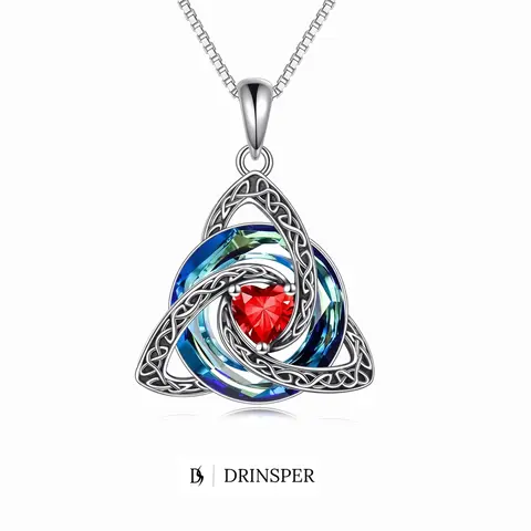 DRINSPER Women's Birthstone Celtic Knot Necklace - Silver-Plated Copper Triquetra Crystal Pendant, Adjustable Chain, Irish-Scottish Faith Love Unity Gift for Mom (Birthday) | Unique Jewelry, Women's Gifts, Accessories for Adult Females, Jewelry For Women