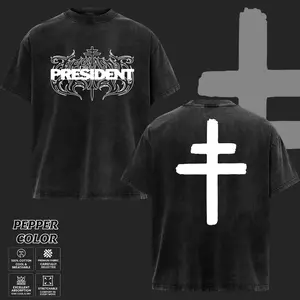 President Band #2 T-Shirt Collection, Gothic Cross Graphic Tee, Retro Deathcore Style Shirt, Dark Religious Metal Inspired Shirts, Vintage Heavy Cotton Band Tee, Gift for Metal Music Lovers, Alternative Merch for Men & Women