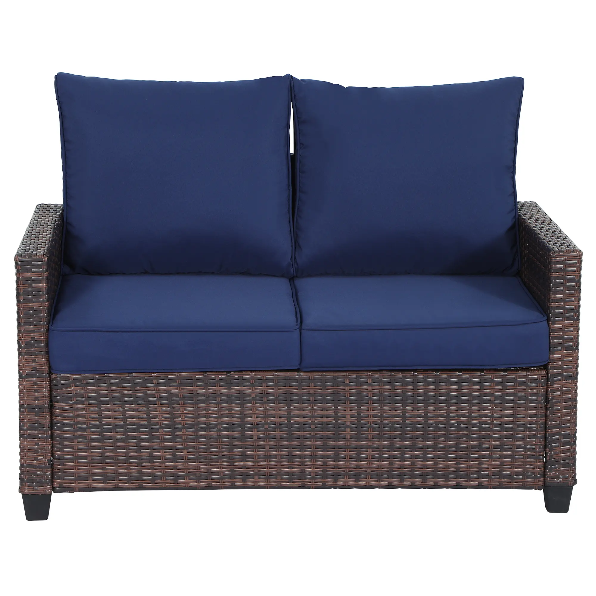 EortheX 2-Person Outdoor Patio Loveseat - Sturdy Compact All-Weather PE Wicker Patio Couch, Cotton Cushioned Rattan Furniture with Rust-Proof Frame for Garden, Balcony