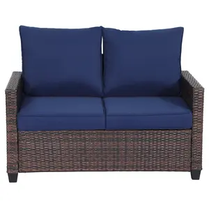 EortheX Outdoor Patio Loveseat All-Weather Wicker Sofa with Cushions Rattan 2 Person Furniture for Garden Balcony Deck PE Wicker Rust-Proof Frame