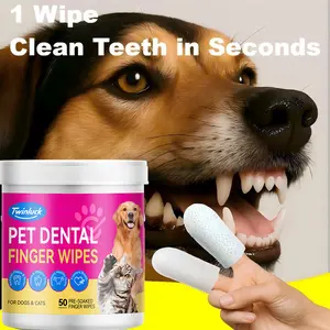 Pet dental cleaning wipes for cats and dogs, toothbrush finger wipes, help reduce bad breath, clean teeth and remove tartar.