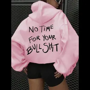 Women's pink "no time to fool around" hoodie, fashionable reference to sportswear, bold layout, street wear pullover, suitable for fashionable women