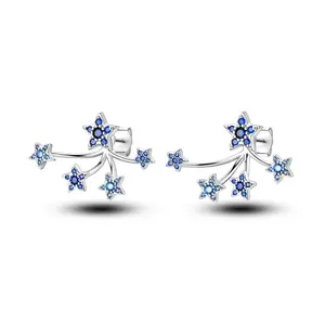 MULA  925 Silver-plated Star Earrings for Women Girls, Blue CZ Front Back Design, Galaxy Style Jewelry for Birthday, Valentine's Day, Christmas, Party