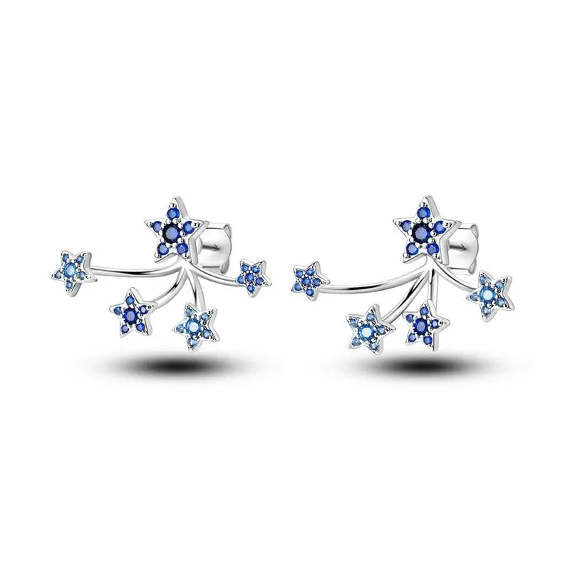 MULA Celestial Constellations Stud Earrings for Women, Lightweight Silver-Plated Layered Double Sided Jackets with Blue Cubic Zirconia, Elegant, Double Sided Earrings