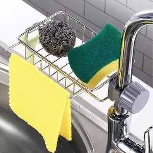 1pc Kitchen Faucet Rack, Sponge Holder, Sink Caddy Organizer, Hanging Caddy Drainer Rack, Stainless Steel Storage Rack For Sponge, Soap, Brush, Towel, Bathroom Shower Caddy Shelf For Shampoo