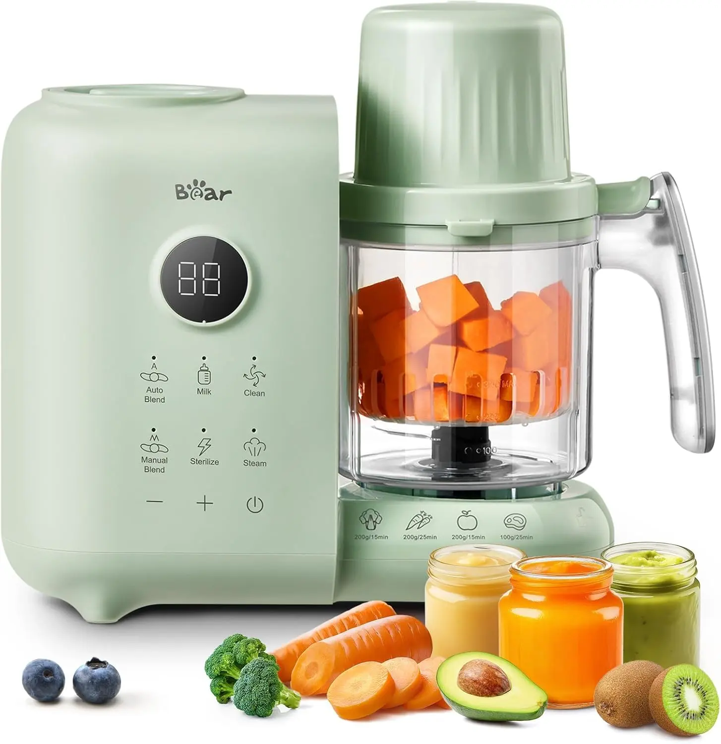 Bear Baby Food Maker with 18.5oz Dual-Layer Steam Baskets, OneStep Baby Food Processor Steamer Puree Blender Grinder Mills, Auto Cooking Grinding&Sterili-zing for Healthy Homemade Baby Food