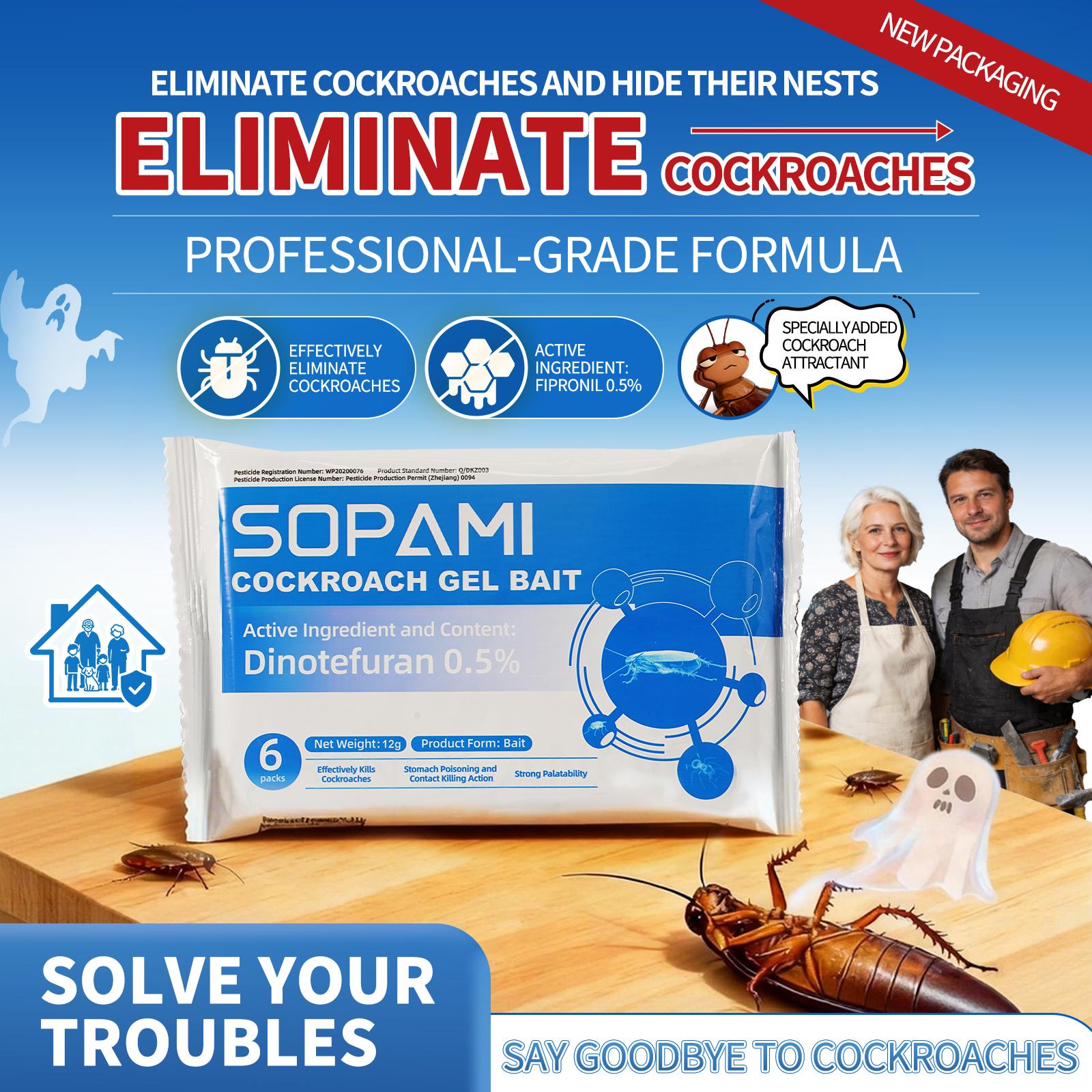 SOPAMI Insecticidal Bait - Small Size Roach Bait for Kitchen & Indoor Use with Dinetofuran 0.5% Active Ingredient No Magnets Cockroach Repellent Gel Cockroach Control Cockroach Killer