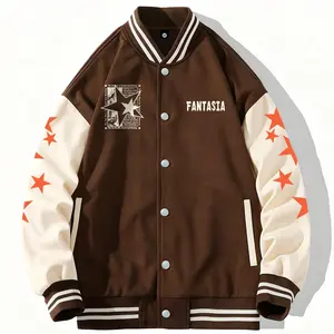 Men's Baseball Jacket Polyester Durable Optional Black Orange Coffee Stars Graphic Slogan Varsity Coat Y2K Vintage Retro Classic Old School Casual Sports SWAG Streetwear Light Fleece Lined Winter Jacket Trendy Gift  Fashion OOTD Menswear Long Sleeve Tops
