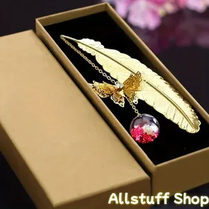 Gift Box Set: Handcrafted Chinese Style Metal Feather Butterfly Eternal Flower Bookmark, Teacher, Classmate, Friend, Stationery Gift, Commemorative Item, Multi-Color