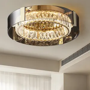 Homary Crystal Dimmable Ceiling Lights 3 Modes LED Flush Mount Light with Remote Control