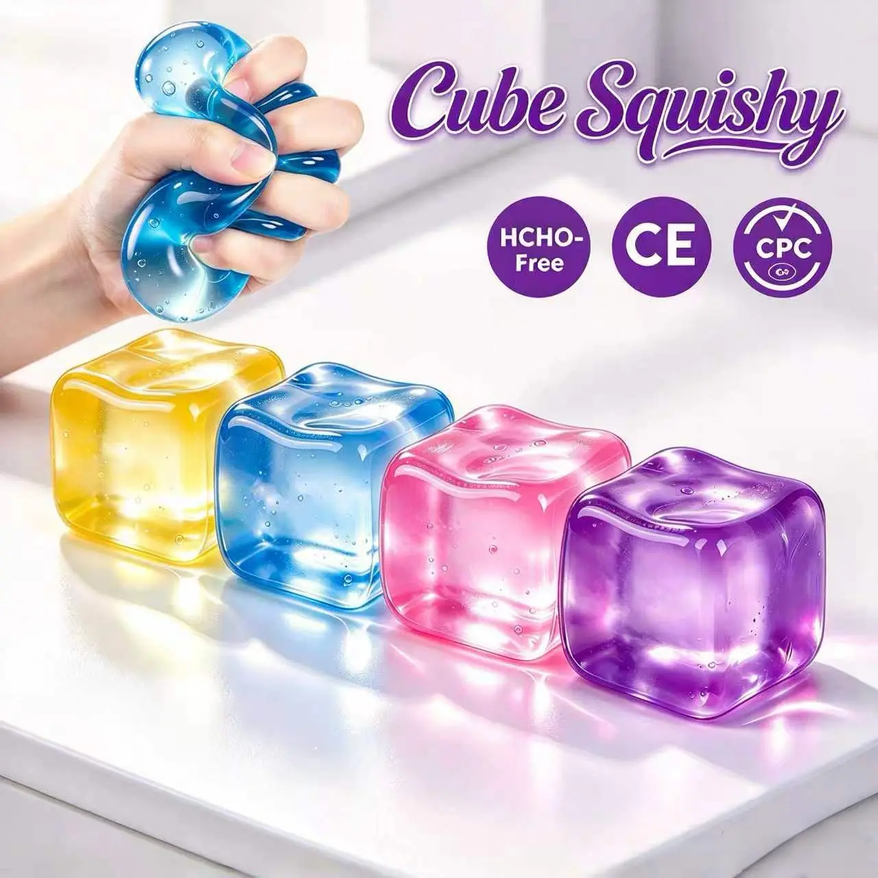 NeeNeeLoh Slow Rising Cube Squishy, 2.4 Inch Cube Stress Relief Toy, CE & CPC Certified High Density Fidget Toy, Non-Sticky Washable Sensory Toy for Kids Adults, Birthday Gift, Party Favors, Halloween Treats, Classroom & Office Desk Decompression Toy