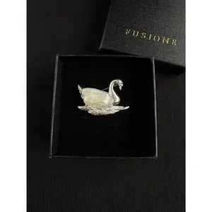 S925 Silver White Baroque Pearl Sri Lankan Sapphire Swan Brooch, Pendant