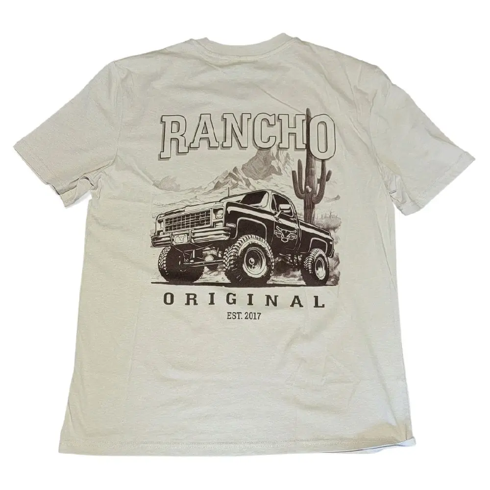 Rancho Original Chevy T-shirt 100% Ring spun Cotton Sand Color Cactus & Truck Graphic Ultra Soft Casual Wear