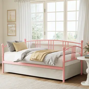 Garvee Twin Metal Daybed Without Trundle - Arched Headboard Sofa Bed Twin Size Daybed, Steel Slat Support Beds, No Box Spring Required, Versatile for Bedroom, Guest Room - Pink