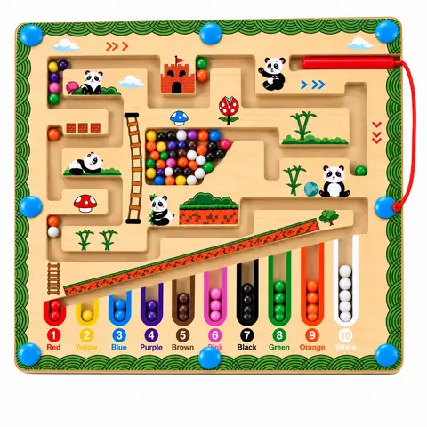 Wooden Magnetic Color and Number Maze - Montessori Math Educational Toy, Fine Motor Skills Counting Board for Toddler Ages 2-4