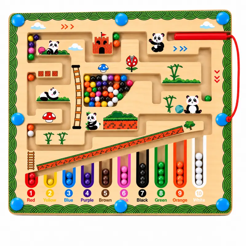 Wooden Magnetic Color and Number Maze - Montessori Math Educational Toy, Fine Motor Skills Counting Board for Toddler Ages 2-4