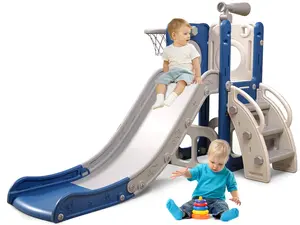 6 in 1 Toddler Playset with Slide,Toddler Slide,Slide for Kids with Basketball Hoop,Ball,Ring Toss,Kids Slide Toddler Playground Toddler Slide Indoor Outdoor Toys