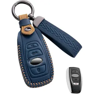 for Subaru Key Fob Cover Leather Car Key Case Keychain Fob Holder  for Forester Impreza Outback Legacy STI WRX BRZ Crosstrek Ascent Solterra 2014-2024 (Blue)