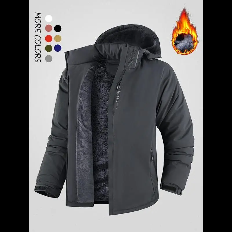 Winter outfit jacket new winter fleece jacket men's solid color sports jacket thick warm cotton coat outdoor casual hooded fleece jacket men's cotton coat cotton coat Fitted Long Sleeve