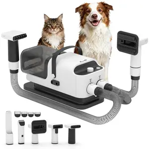 PawHut Dog Grooming Vacuum & Dryer, 5 in 1 Pet Grooming Kit with Electric Clipper, 50dB Low Noise, Strong 12Kpa Dog Vacuum for Shedding Pet Hair, Adjustable Speed & Temp, 1.8L Canister