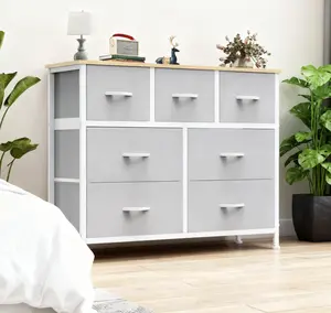 7-Drawer Fabric Dresser with Wood Top - 4 Colors Multi-Space Storage Unit for Bedroom Hallway Living Room Sturdy Durable Design