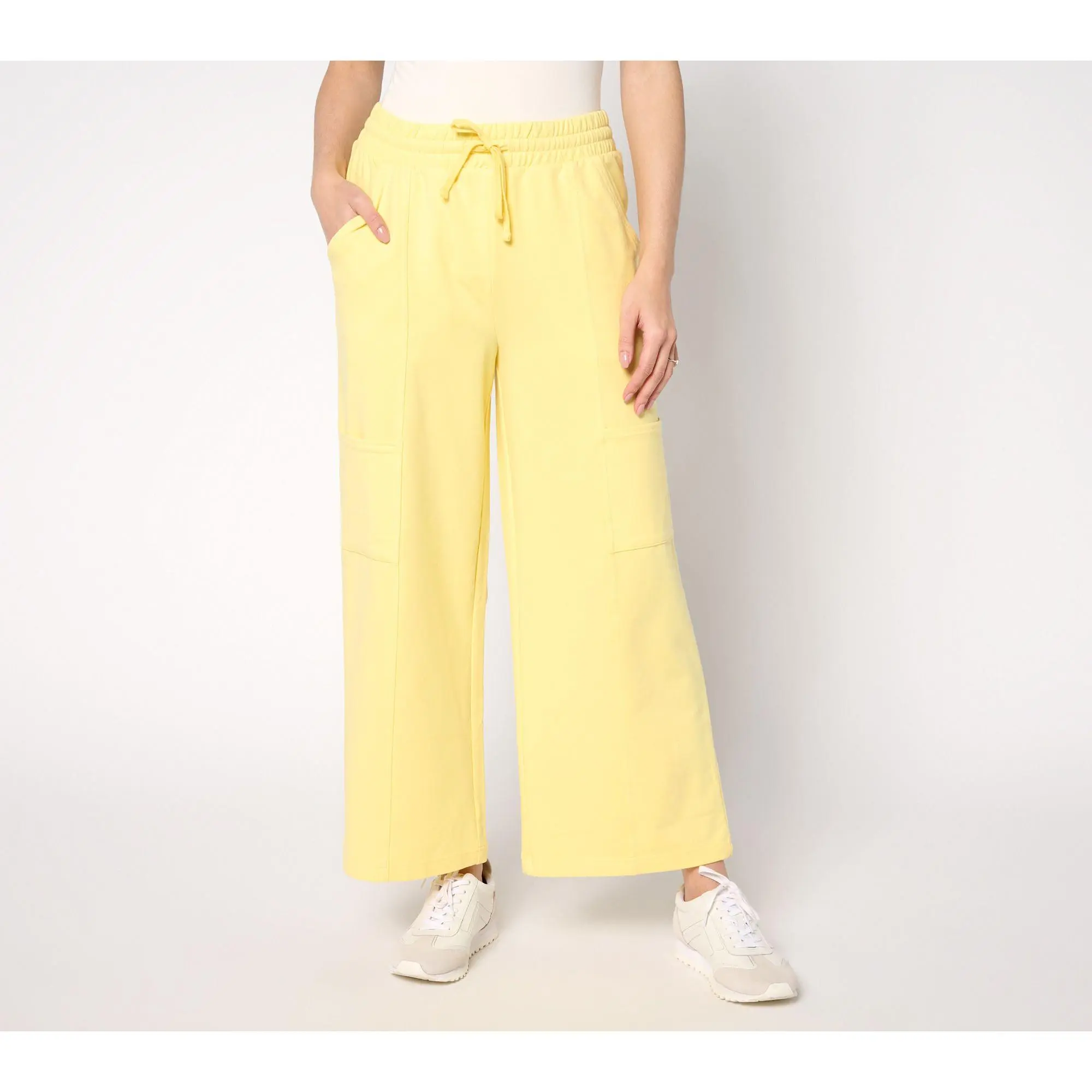 QVC Women's Petite French Terry Wide-Leg Beach Wash Pants