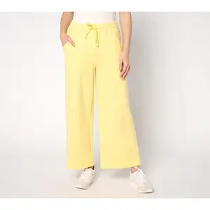 QVC Women's Petite French Terry Wide-Leg Beach Wash Pants