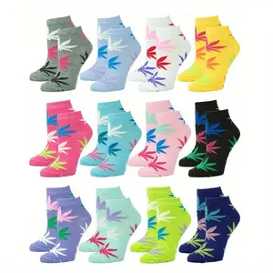 20/40/60 Pairs of Breathable Comfortable Leaf-shaped Cartoon Simple Fashionable Colorful Casual Sports Daily Versatile Women's Socks