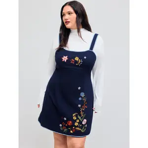 Cider [size 0-24]  Square Neck Floral Embroidery Mini Dress Curve & Plus