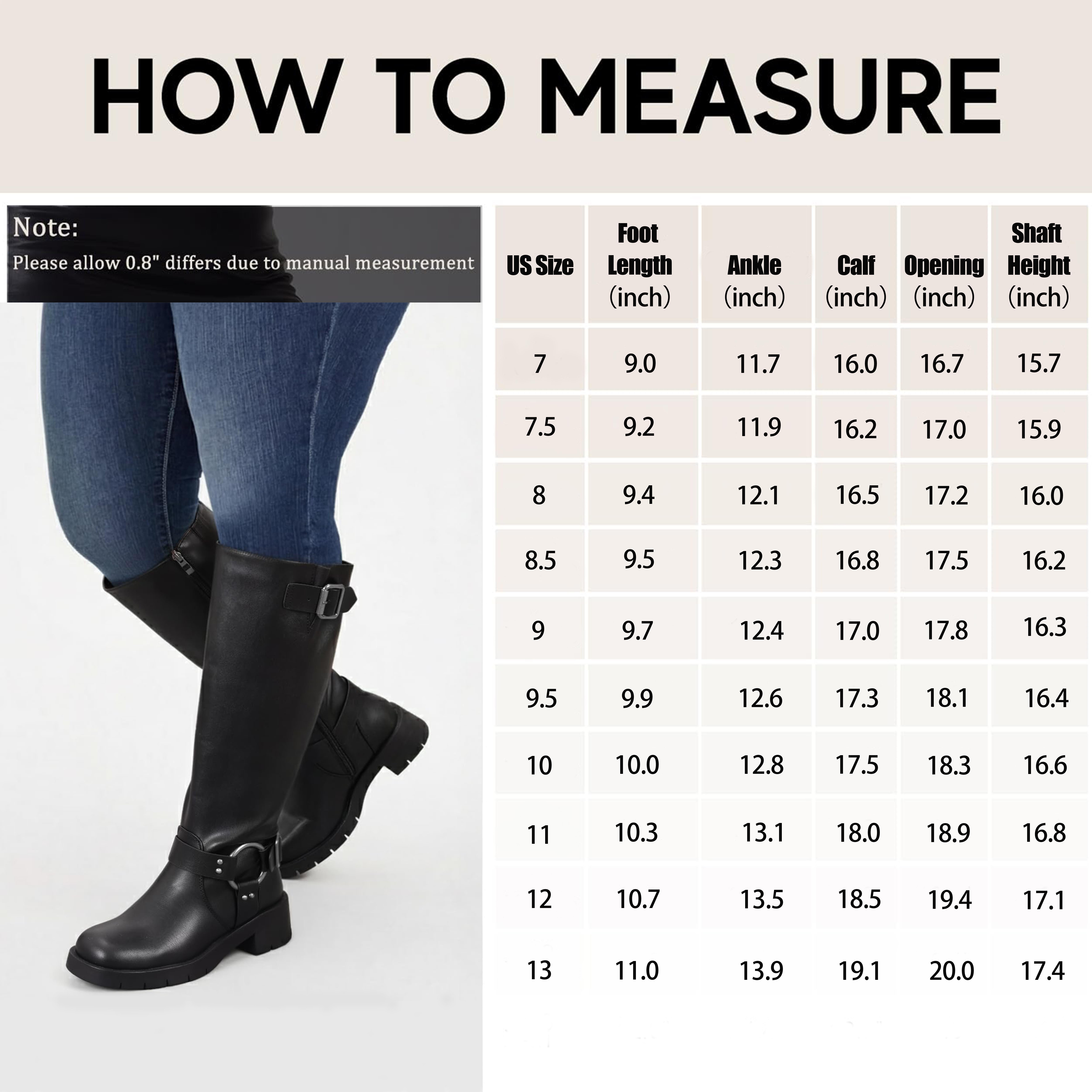 Wide Calf Boots for Women - Knee High Square Toe Wide Width Platform Plus Size Tall Boots with Side Zip, Elastic bands Buckle Chunky Heel Wide Leg Fashion Motorcycle Boot for Spring Fall, Valentine's Gift