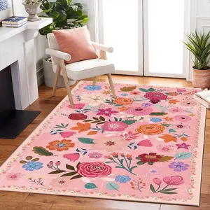 Velvet Soft Comfort Floral Print Rug, Boho Floral Rug, Home Decor Carpet, Living Room Sofa Mat, Bedroom Bedside Blanket, Multiple Sizes Available, Floral Rugs