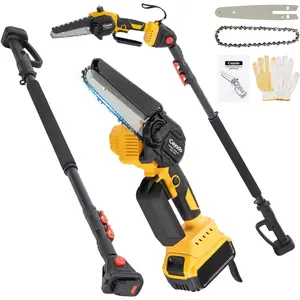 2-in-1 Electric Pole Saws for Tree Trimming, 1200W Brushless Cordless Pole Saw & 6 Inch Mini Chainsaw,16 Ft Max Reach & Multi-Angle, Tree Trimmer Branch Cutter Limb Pruner with 2 Batteries