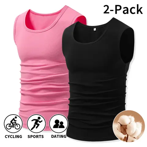 Men's Soft Cotton Casual Menswear Vests, Plain U-Neck Sleeveless Moisture-Wicking Clothes, Breathable Lightweight, 1-Pack/2-Pack Options, Suitable for Everyday Activities (Size Up for Looser Fit)