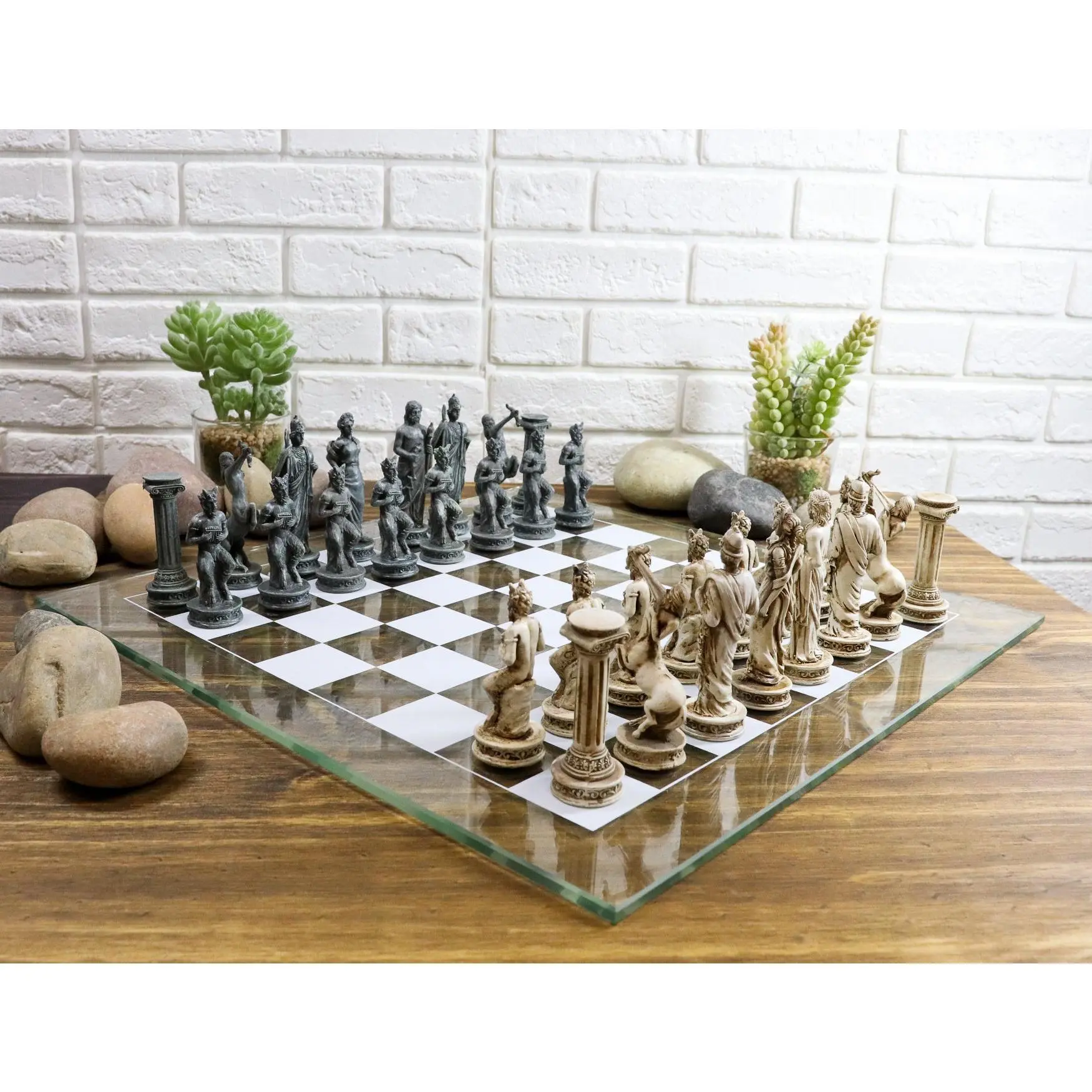 Ebros Olympus War Greek Olympian Gods Demigods Resin Chess Pieces With Glass Board Set