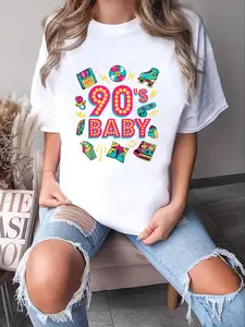 100% Cotton Unisex 90s Shirt 90's Baby 90s Nostalgia Fashion 1990s Decades Day T-Shirt Women'S Men Graphic Tee Casual Round Neck Short Sleeve T-Shirt