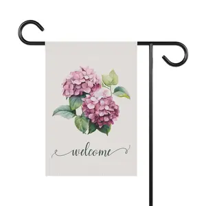 Pink Hydrangea Welcome Garden Flag | Spring and Summer House Banner