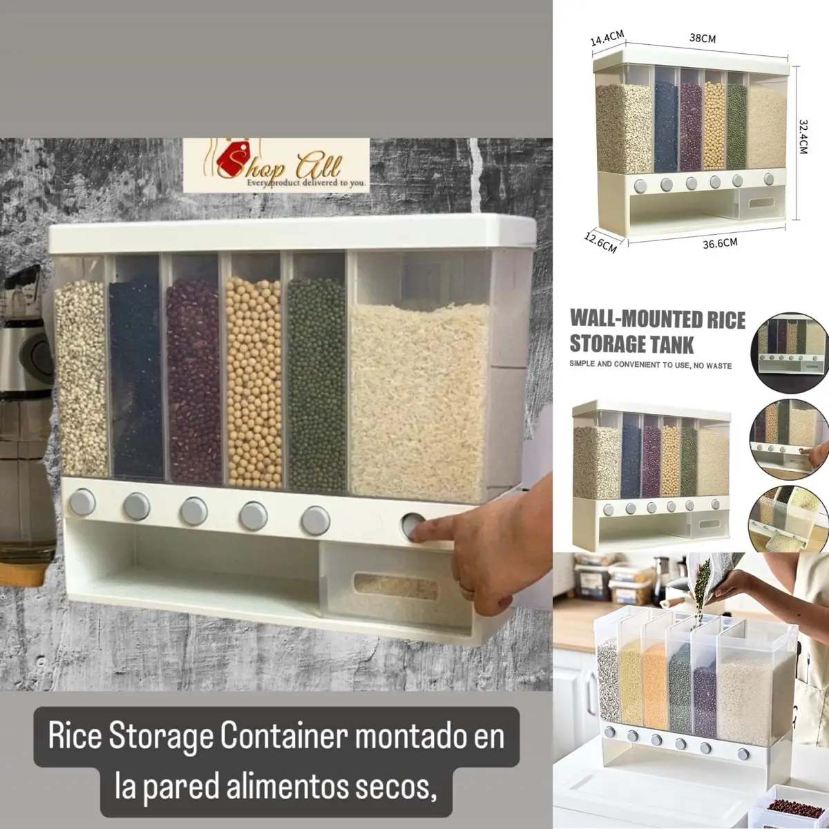 Wall-Mounted Dry Food Dispenser with Compartments for Convenient Storage