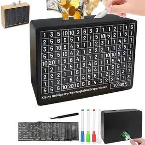 Money Saving Box Cash Vault Wooden Savings Challenge Box , Reusable Dollar and Euro Money Jar, 8 Saving Amount Slots, Portable Cash Savings Box, Home Office Safe  Bank, Cash Coin Jar, Money Storage Box